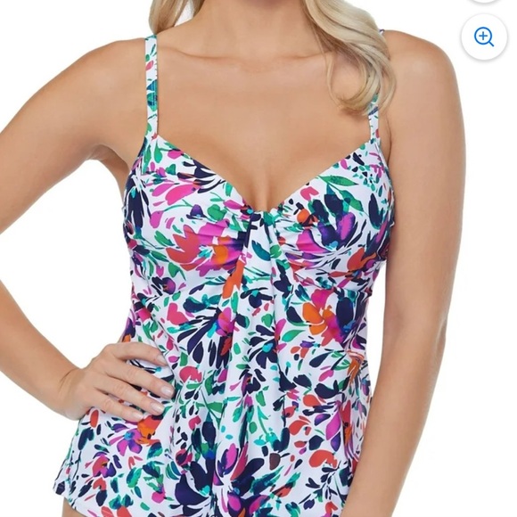 NWOT ISLAND ESCAPE White Printed Sunny Days Underwire Tankini Swimsuit Top 6 - Picture 1 of 7